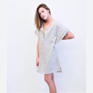 MIRTH Varenno Caftan Oatmeal & Black Dot Cotton Flax S/M Tunic Top Dress Cottage